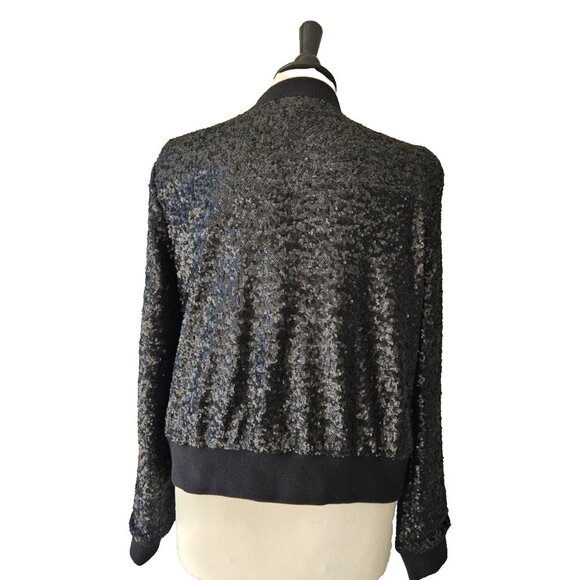 BAILEY-44 Black Sequin Bomber Jacket Snap Front Size S - Picture 4 of 6